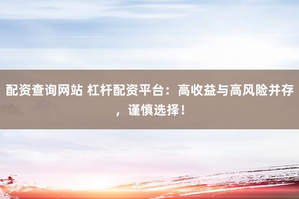 配资查询网站 杠杆配资平台：高收益与高风险并存，谨慎选择！