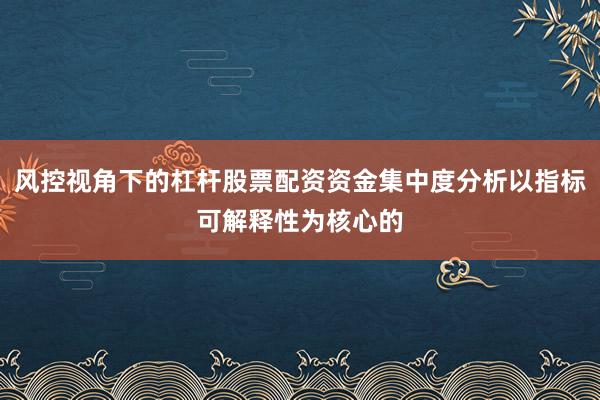 风控视角下的杠杆股票配资资金集中度分析以指标可解释性为核心的