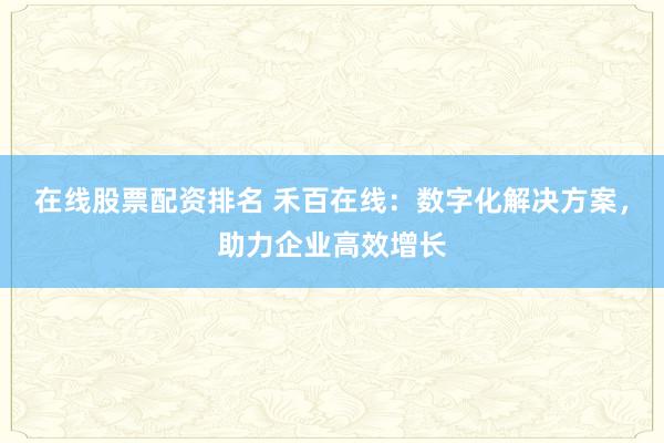 在线股票配资排名 禾百在线：数字化解决方案，助力企业高效增长